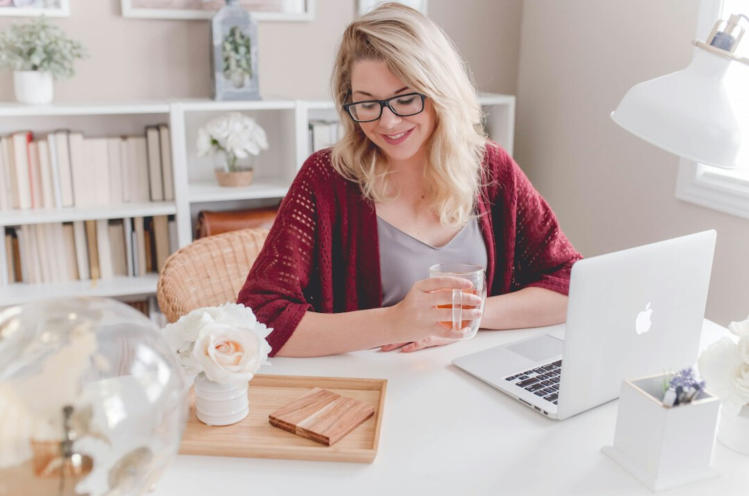 woman studying online